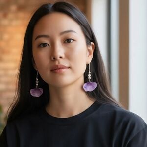 #353 HAND CRAFTED Earrings handcrafted handmade Orchid Resin White Purple Glass